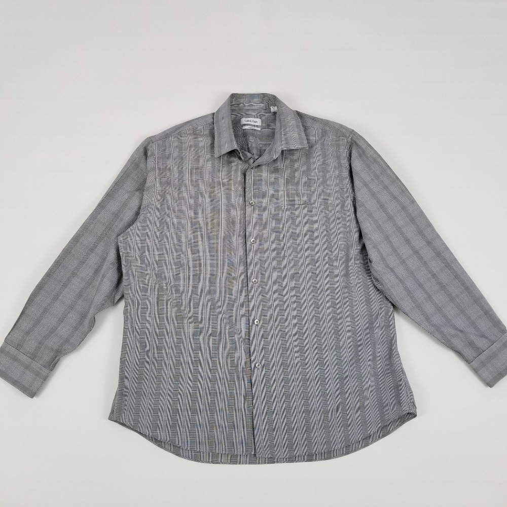 Calvin Klein shirt mens gray glen check plaid regular fit size XL 17 34/35 - Picture 6 of 7